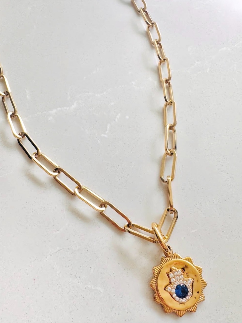 Gold Chain Necklace with Hamsa Pendant